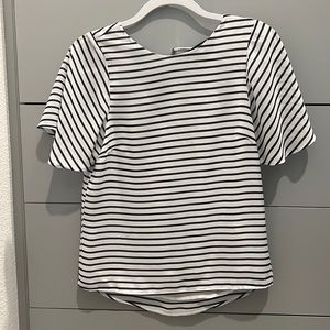 White and Blue Striped Blouse with bow (Size 6)